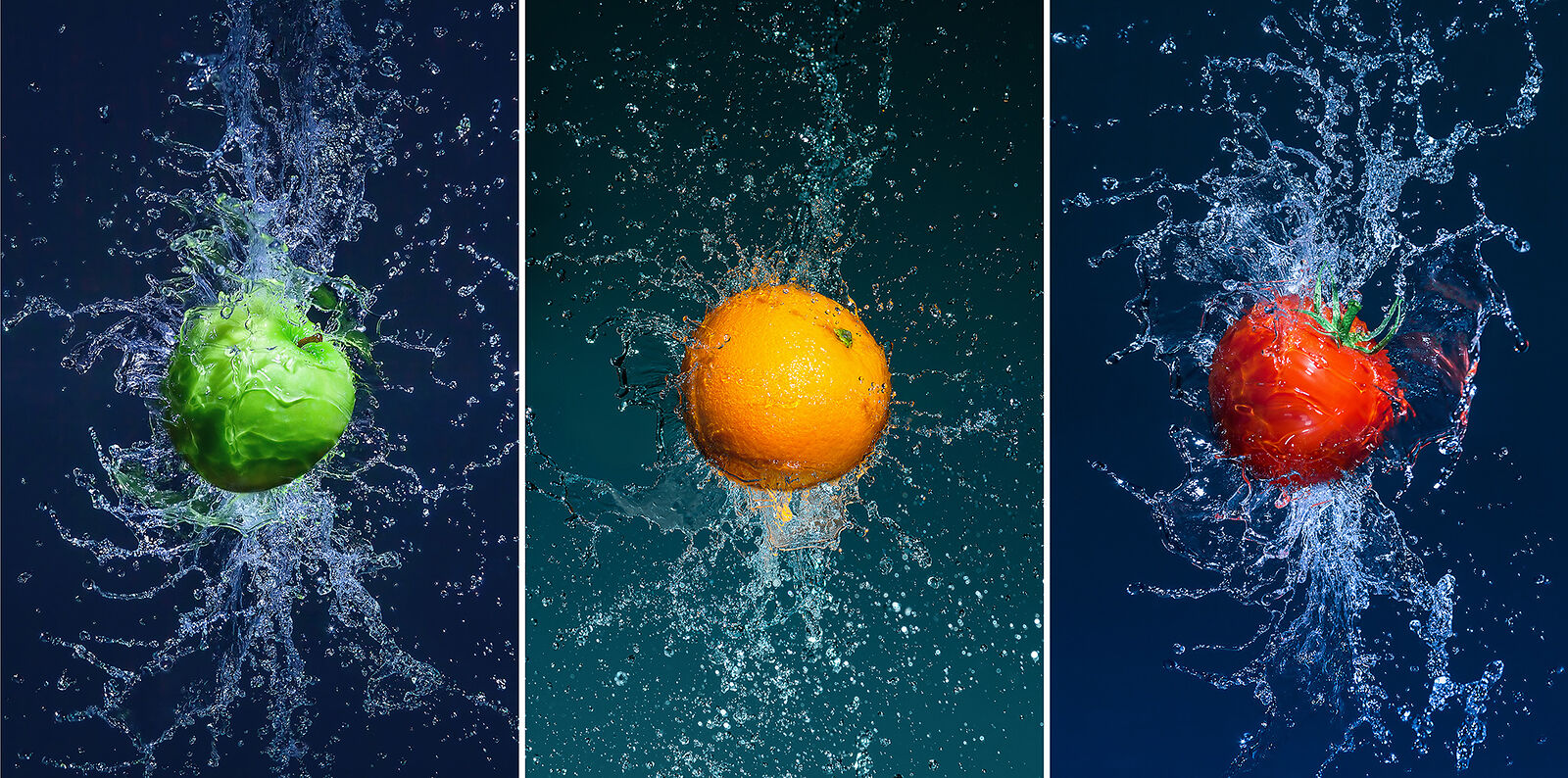 Ripe and juicy apple in water splashes